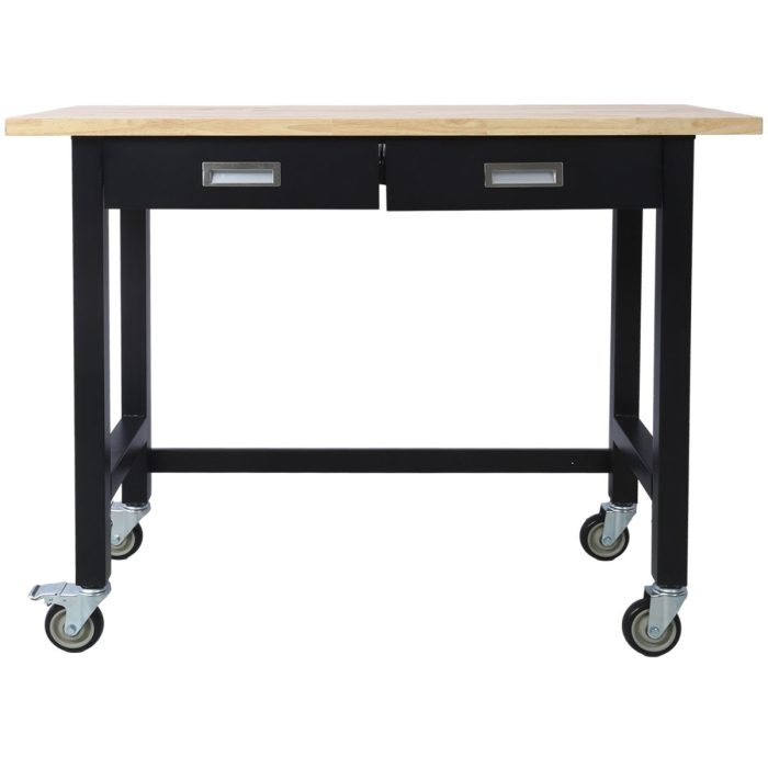 Work Bench, Workbench With Drawer Storage, Heavy Duty Bamboo Wood Work Table With Wheels For Garage Home Office - Image 5