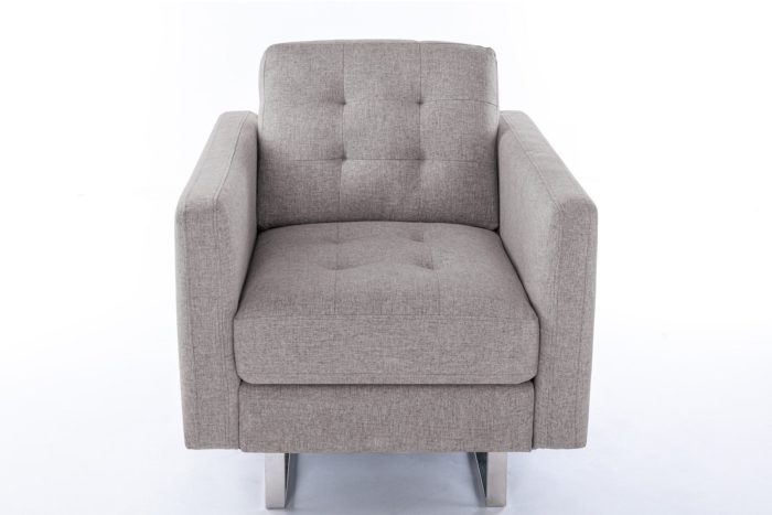 Victoria - Linen Fabric Armchair With Metal Legs, Side Pockets, And Pillow - Image 6