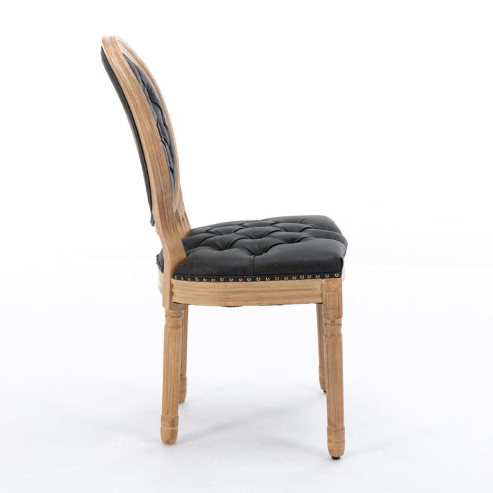 French Style Solid Wood Frame Antique Painting, Hand-Pulled Buckle Decoration PU Artificial Leather Dining Chair With Nailhead Trim, Wood Legs - Image 8