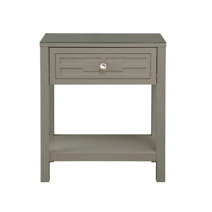 Dylan - Wooden End Side Table Nightstand With Glass Top And Drawer - Image 6