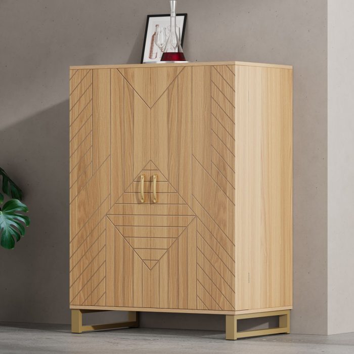 Modern Home Bar Cabinet Carved Wine Cabinet With Storage - Natural - Image 4