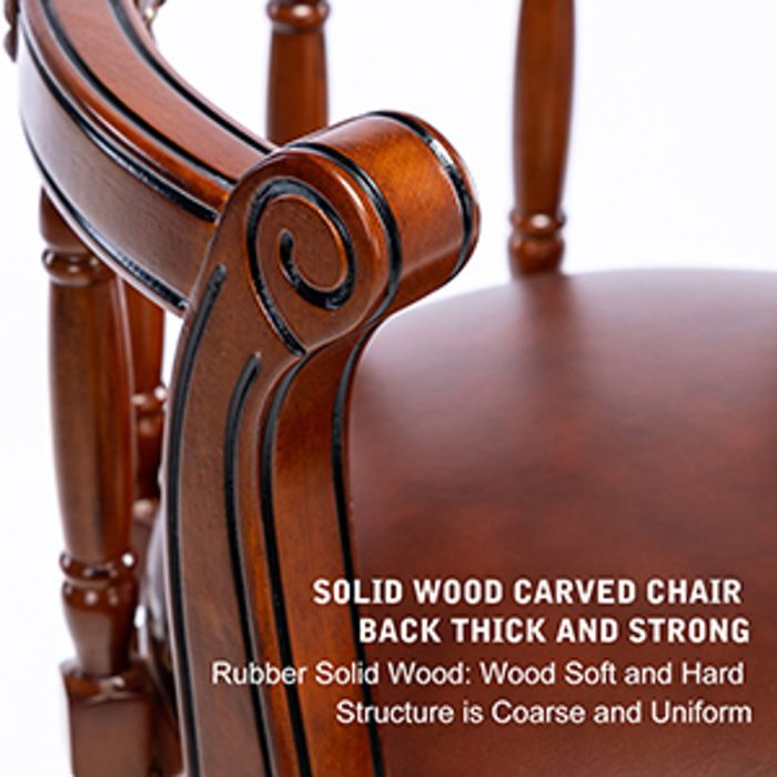 Swivel Cow Top Leather Wooden Bar Stool, 360 Degree Swivel Bar Height Chair With Backs For Home Kitchen Counter - Image 4