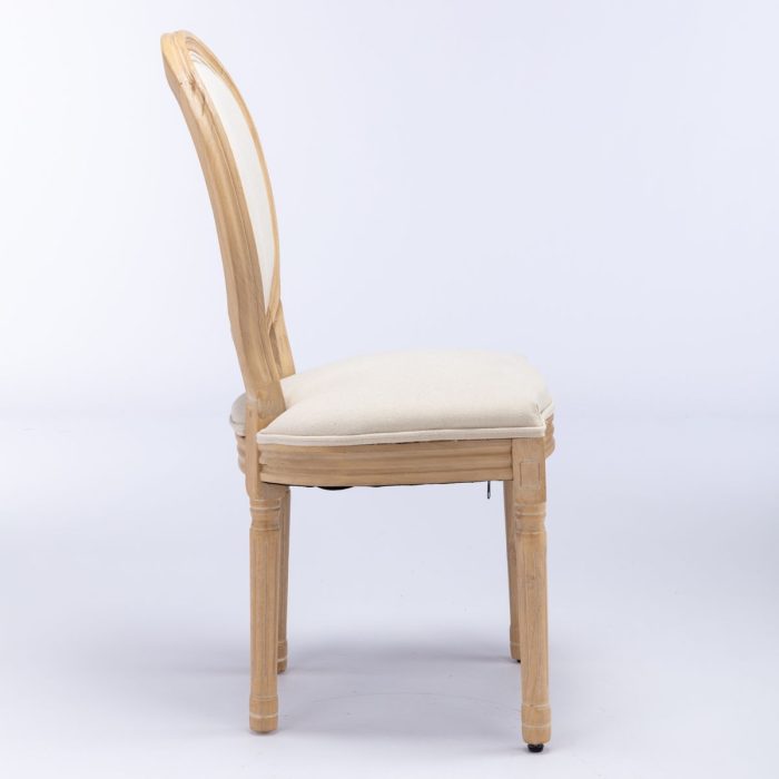 French Style Solid Wood Frame Antique Painting Linen Fabric Back Dining Chair (Set of 2) - Image 6