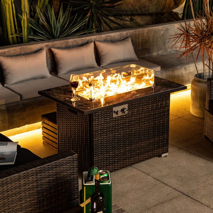44" Outdoor Fire Pit Table, Propane Fire Table With Ceramic Tabletop Gas Fire Table - Espresso - Image 3