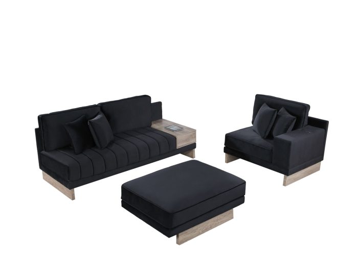 Memphis - Velvet Reversible Sectional Sofa Ottoman With Storage Compartment, Drawer, USB ports, Charging Outlets - Image 4