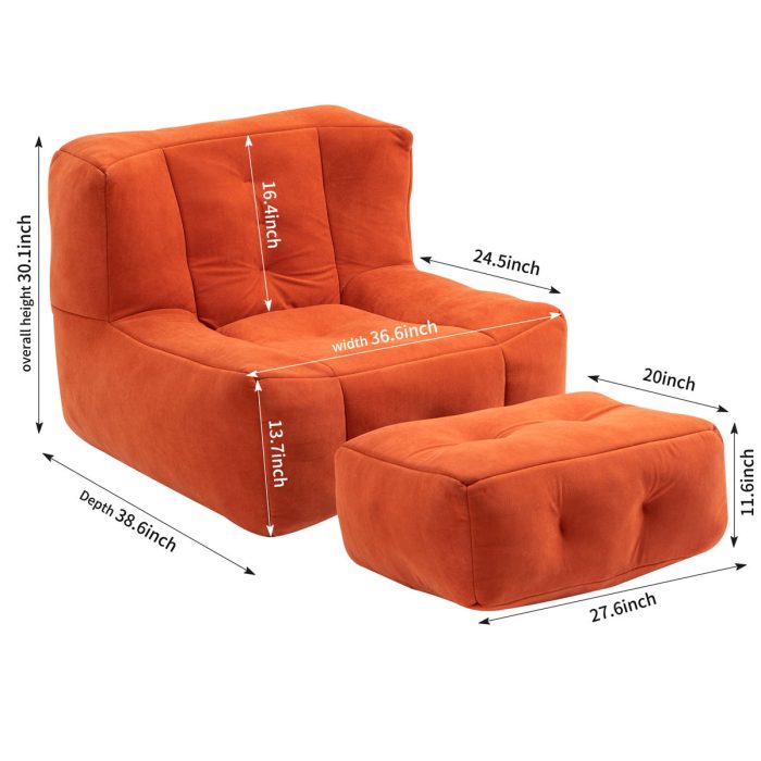 Modern Indoor Fluffy Bean Bag Chair With Memory Foam And Ottoman, Super Soft - Image 11