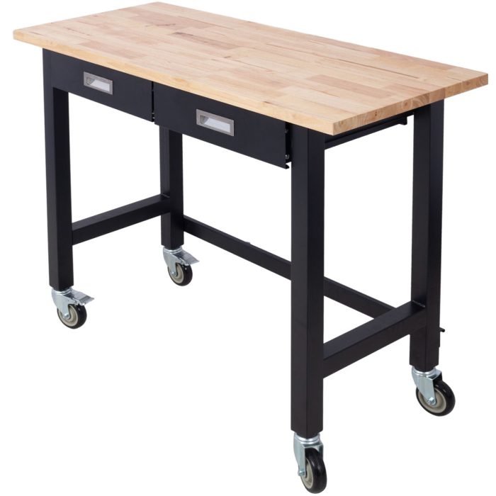 Work Bench, Workbench With Drawer Storage, Heavy Duty Bamboo Wood Work Table With Wheels For Garage Home Office - Image 4