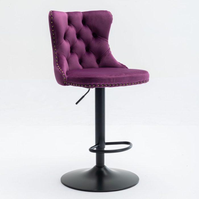 Swivel Velvet Barstools Adjusatble Seat Height, Modern Upholstered Bar Stools With Backs Comfortable Tufted For Home Pub And Kitchen Island (Set of 2) - Image 5