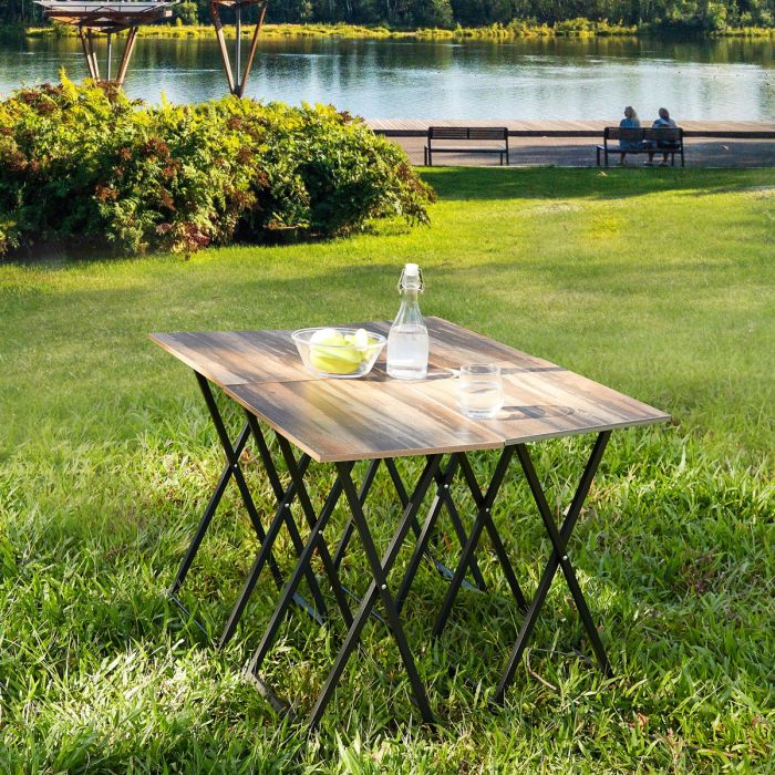 TV Trays For Eating (Set of 4) With Stand, Folding TV / Snack Tray Table Set, Folding TV Dinner Tables For Small Space - Rustic Brown - Image 3