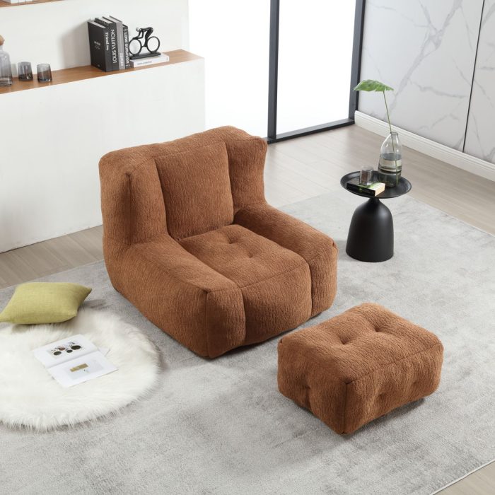 Modern Indoor Fluffy Bean Bag Chair With Memory Foam And Ottoman, Super Soft - Image 22