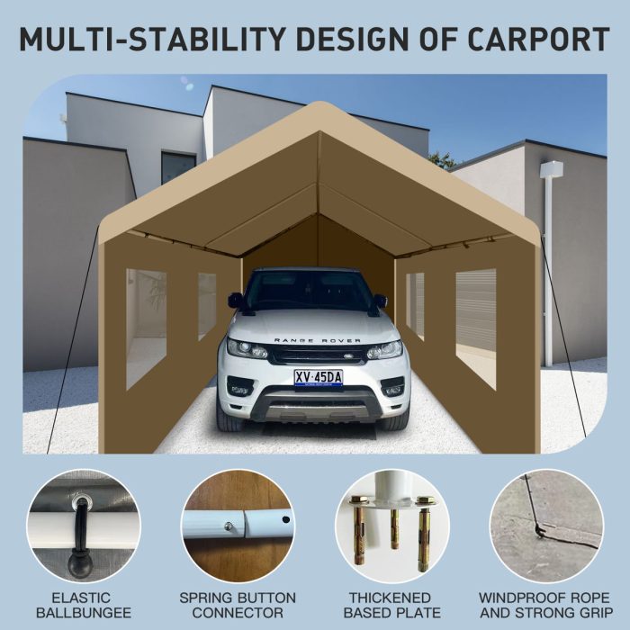Carport, 10x20 Heavy Duty Portable Carport Garage Tent For Outdoor Storage Shelter - Image 2