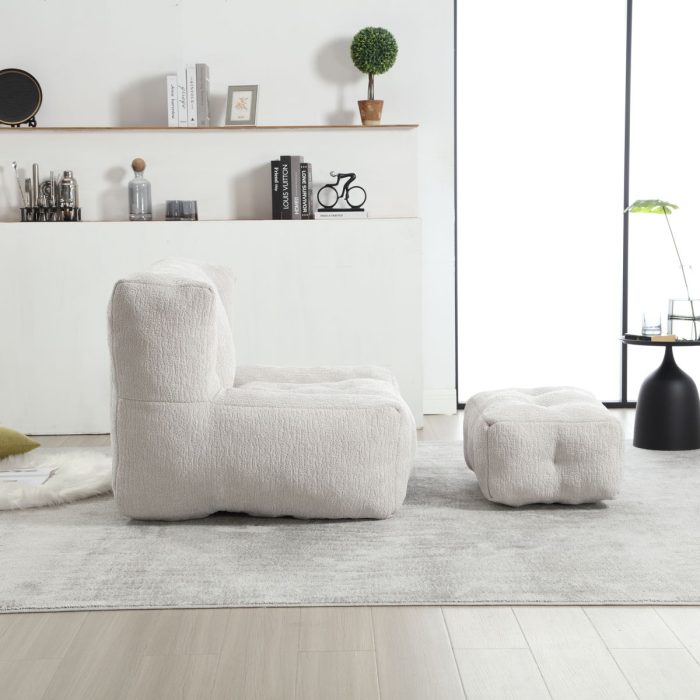 Modern Indoor Fluffy Bean Bag Chair With Memory Foam And Ottoman, Super Soft - Image 12