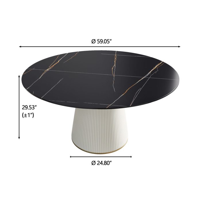 Modern Artificial Stone Round Plywood Base Dining Table, Can Accommodate 8 People, (Not Including Chairs) - Black / Beige - Image 3