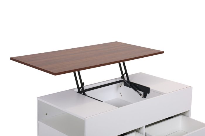 Luna - Coffee Table With Walnut Finish Lift Top, 2 Drawers, And 2 Shelves - White And Brown - Image 3