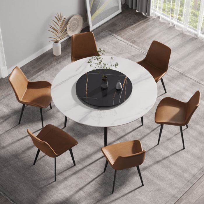 Modern Artificial Stone Round Dining Table, Can Accommodate 6 People Artificial Stone Turntable - Image 5