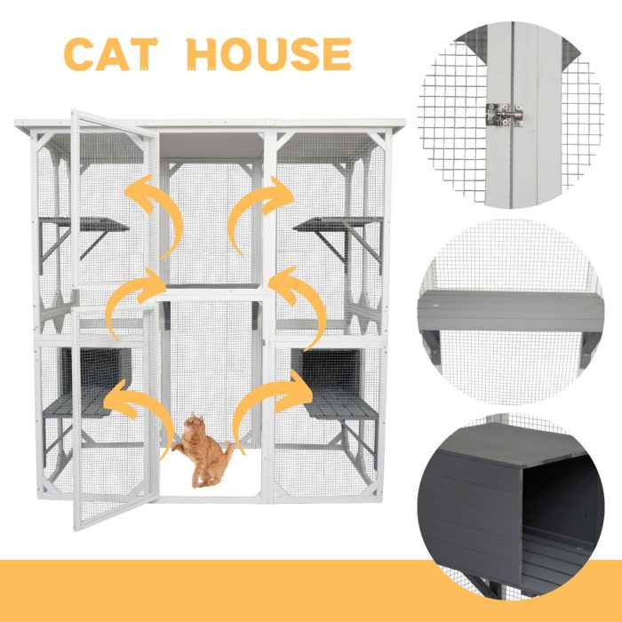 Xpt018 Cat Cage Box Lovely House Cute Pet Play Speace Wooden Medium - White - Image 2