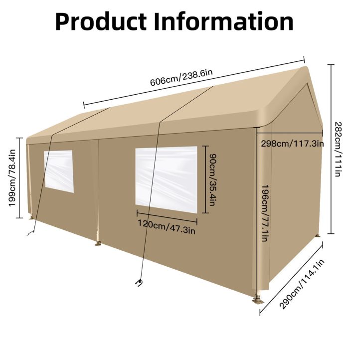 Carport, 10x20 Heavy Duty Portable Carport Garage Tent For Outdoor Storage Shelter - Image 7