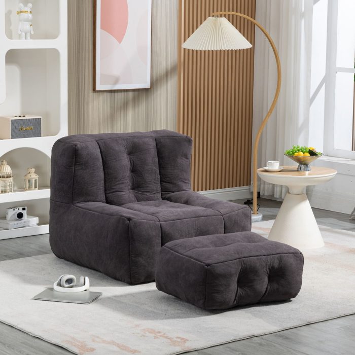 Modern Indoor Fluffy Bean Bag Chair With Memory Foam And Ottoman, Super Soft - Image 21