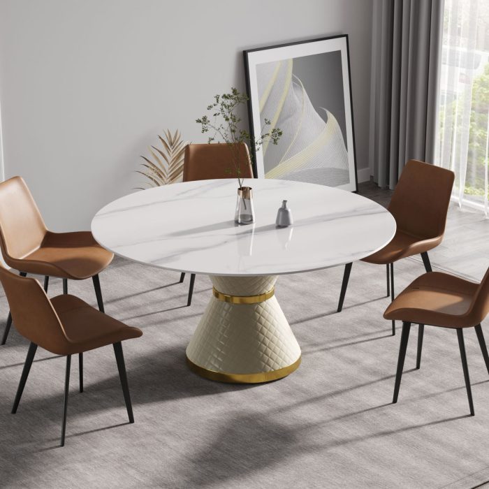 Modern Artificial Stone Round Carbon Steel Base Dining Table, Can Accommodate 6 People - Image 2