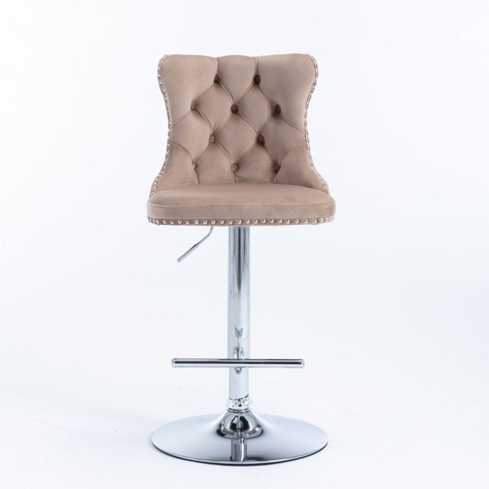 Swivel Velvet Barstools Adjusatble Seat Height From 25-33", Modern Upholstered Chrome Base Bar Stools With Backs Comfortable Tufted For Home Pub And Kitchen Island (Set of 2) - Image 20