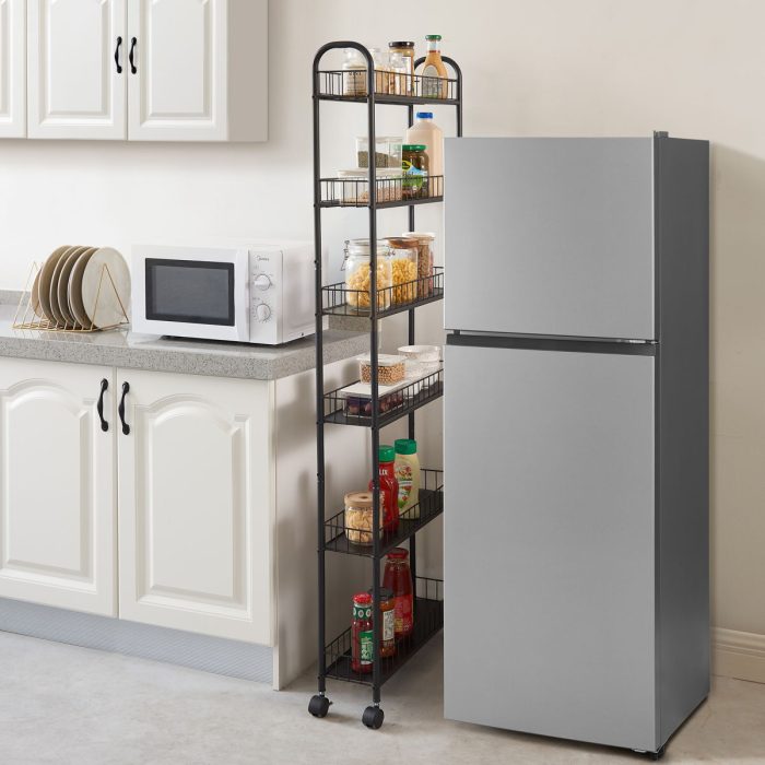 6 Tier Slim Rolling Storage Cart, Mobile Shelving Unit With Wheels, Metal Wire Storage Shelving Rack With Baskets For Kitchen Bathroom Office Laundry Narrow Piaces - Black - Image 4
