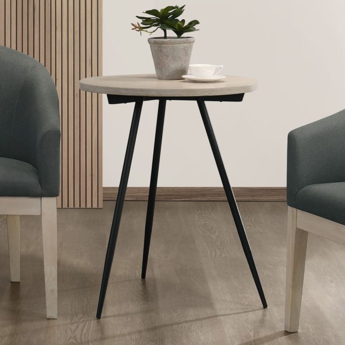 Neroli - Contemporary Round Side Table With Black Metal Base - Oak White - Image 3