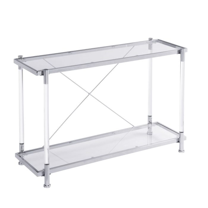 Chrome Glass Sofa Table, Acrylic Side Table, Console Table For Living Room & Bedroom - Chrome - Image 4