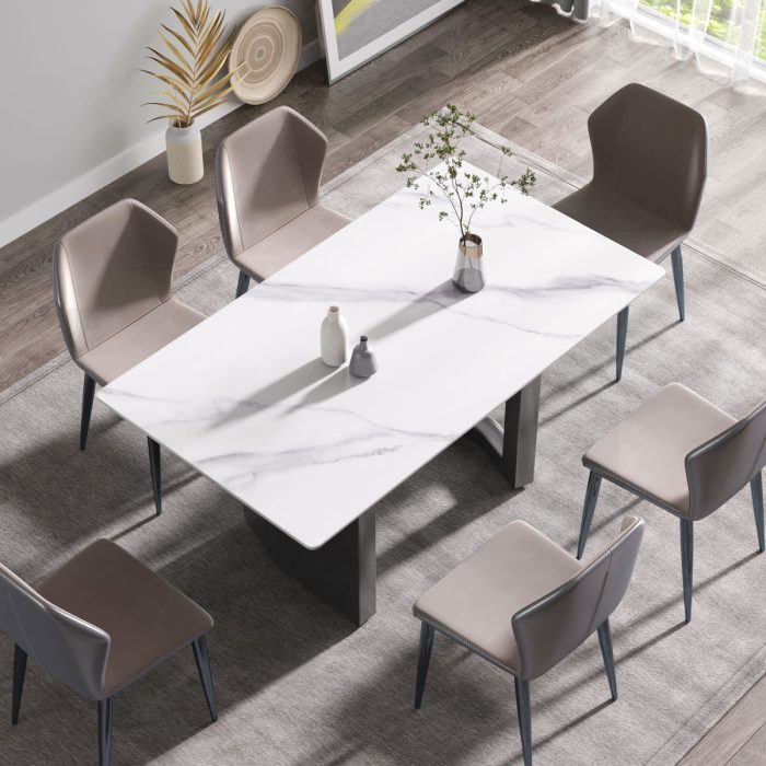 Modern Artificial Stone White Straight Edge Metal Leg Dining Table - Image 4