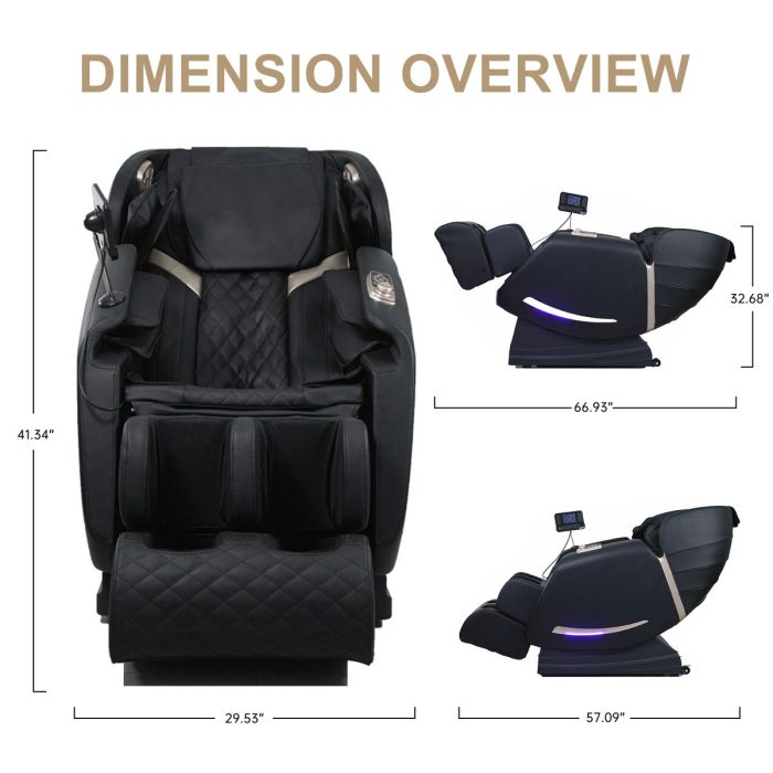 Full Body Massage Chair With Zero Gravity Recliner, With Two Control Panel: Smart Large Screen & Rotary Switch, Spot Kneading And Heating - Black - Image 4
