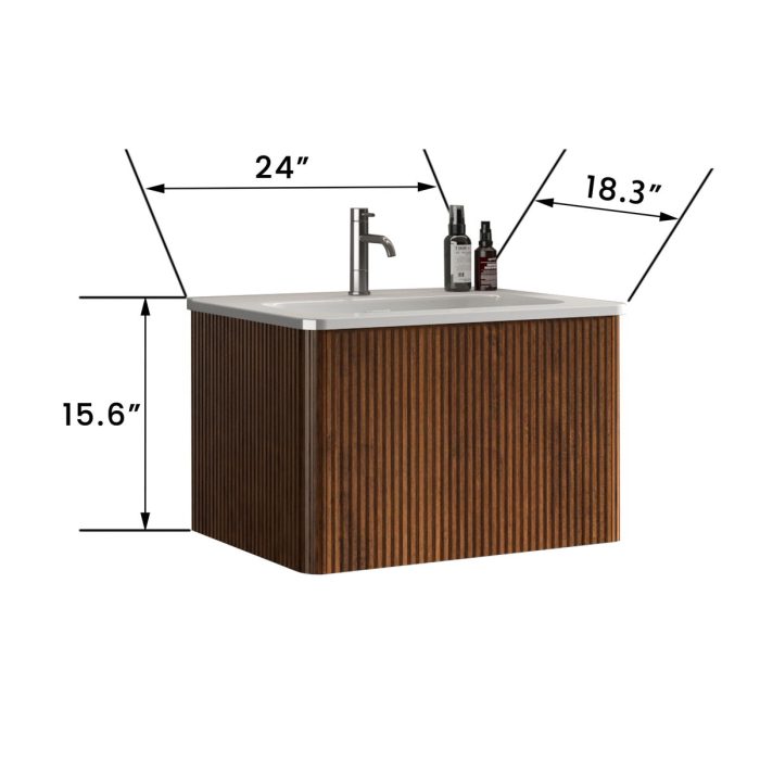 Etna - Striped Bathroom Vanity With Ceramic Sink, Wall Mounted Floating Bathroom Vanity For Modern Bathroom - Image 9
