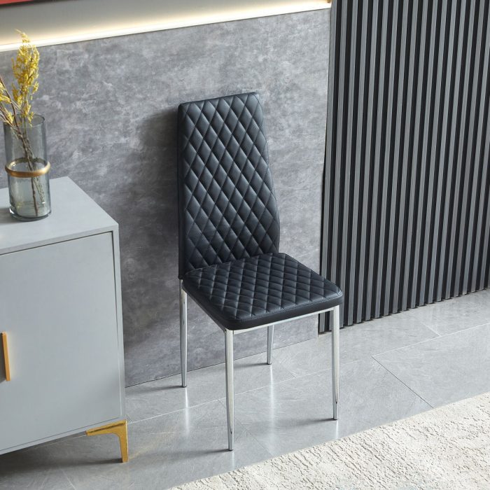 Modern Simple Style Dining Chair Fabric Chrome Metal Pipe Diamond Grid Pattern Restaurant Home Conference Chair - Image 4