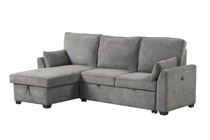 Ember - 92"W Fabric Sleeper Sectional with Reversible Storage Chaise - Image 4