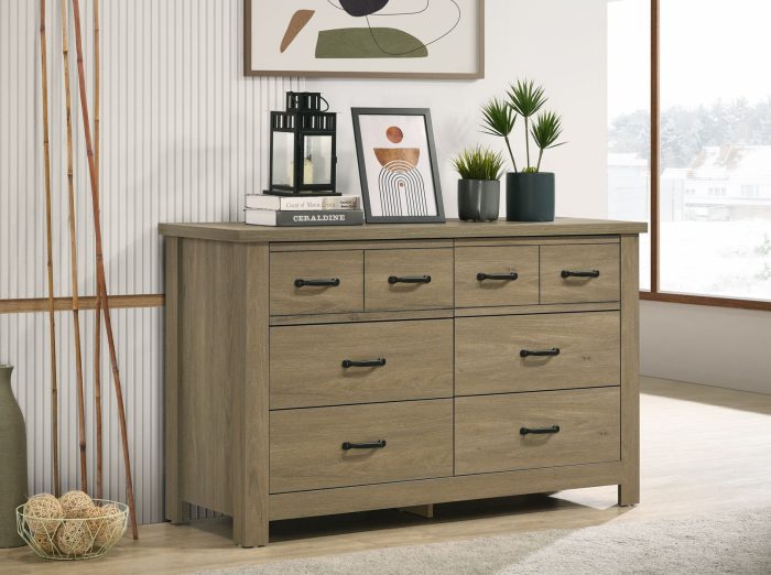 Finn - Oak Finish Dresser With 6 Drawers And Black Handles - Coffee Gray - Image 3