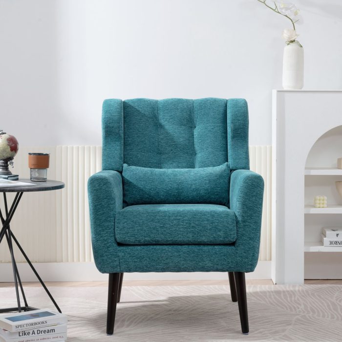 Modern Accent Chair Upholstered Foam Filled Living Room Chairs Comfy Reading Chair Mid-Century Modern Chair With Chenille Fabric Lounge Arm Chairs Armchair For Living Room Bedroom - Image 7