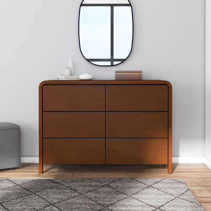 Lionel - Mid-Century Modern Solid Wood 6 Drawer Dresser - Brown - Image 3