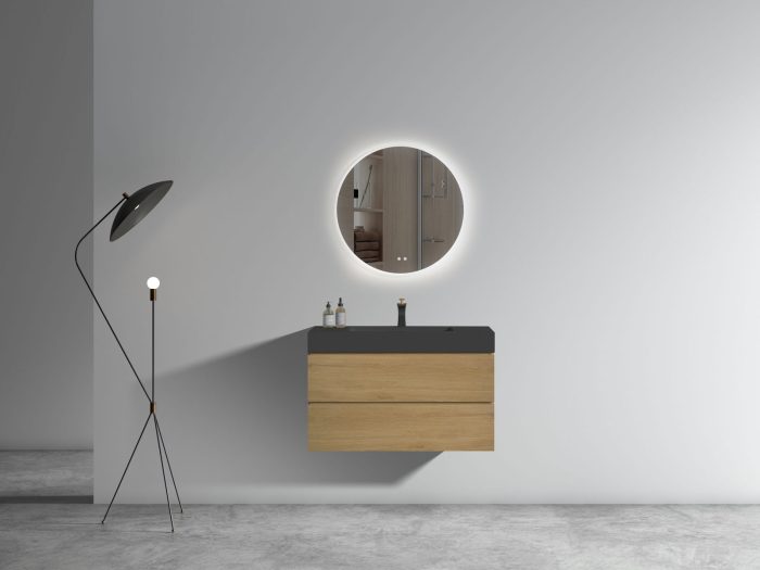 Alice - Natural Oak Bathroom Vanity With Sink, Large Storage Wall Mounted Floating Bathroom Vanity For Modern Bathroom, One-Piece Black Sink Basin Without Drain - Image 10