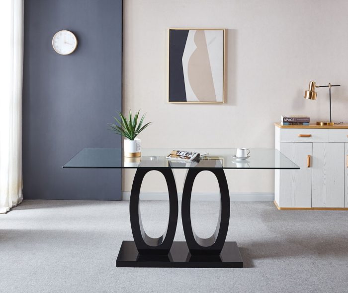 Contemporary Double Pedestal Dining Table, Tempered Glass Top - Image 2