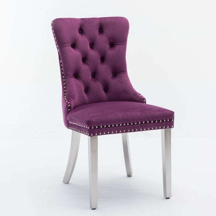 Nikki - Modern, High-End Tufted Solid Wood Contemporary Velvet Upholstered Dining Chair With Chrome Stainless Steel Plating Legs, Nailhead Trim (Set of 2) - Image 16