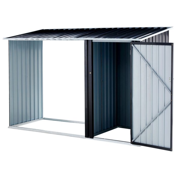 Firewood Storage Shed, Outdoor Firewood Rack, Outdoor Storage Shed With Log Holder, Firewood Shelter For Patio, Anthracite Galvanized Steel - Black - Image 4