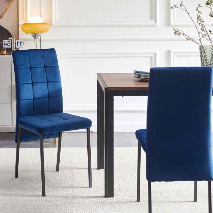 Velvet High Back Nordic Dining Chair Modern Fabric Chair With Black Legs (Set of 2) - Image 2