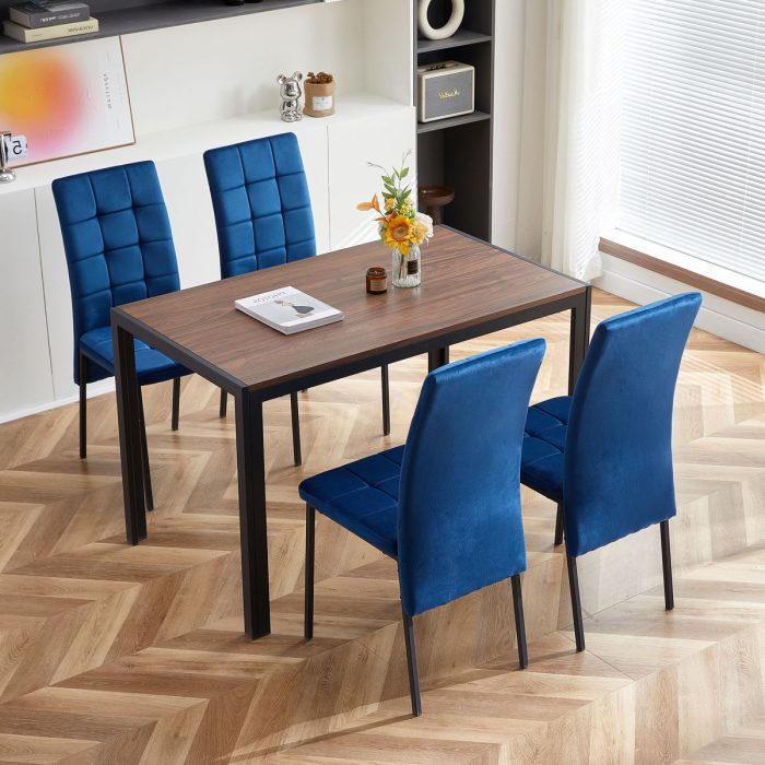 Velvet High Back Nordic Dining Chair Modern Fabric Chair With Black Legs (Set of 2) - Image 10