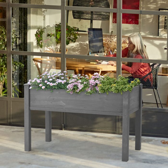 Raised Garden Bed With Legs, Elevated Wooden Planter Box For Outdoor Plants - Gray - Image 4