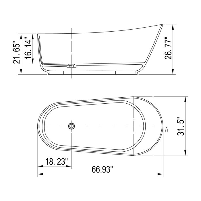 Solid Surface Stone Resin Oval Shape Soaking Bathtub With Overflow For The Bathroom - Matte White - Image 2