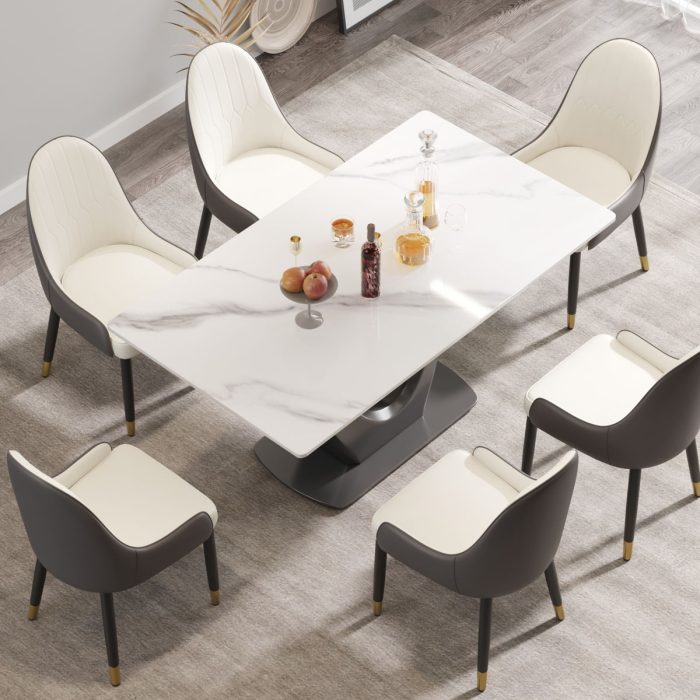 63" Modern Artificial Stone Panel V-Shaped Metal Legs, Can Accommodate 6-8 People - Image 2