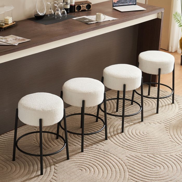 Round Bar Stools (Set of 2), Contemporary Upholstered Dining Stools For Kitchens, Coffee Shops And Bar Stores - Image 5