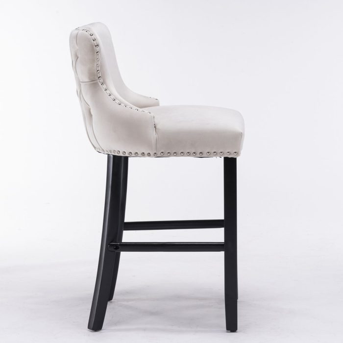 Contemporary Velvet Upholstered Wing-Back Barstools With Button Tufted Decoration And Wooden Legs, And Chrome Nailhead Trim, Leisure Style Bar Chairs, Bar Stools (Set of 2) - Image 16