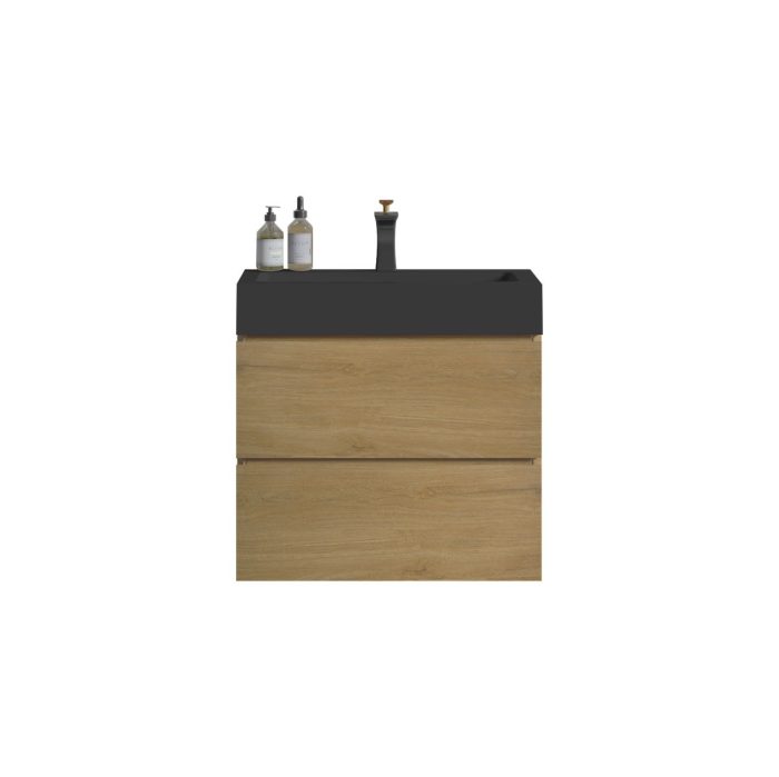 Alice - Natural Oak Bathroom Vanity With Sink, Large Storage Wall Mounted Floating Bathroom Vanity For Modern Bathroom, One-Piece Black Sink Basin Without Drain - Image 8