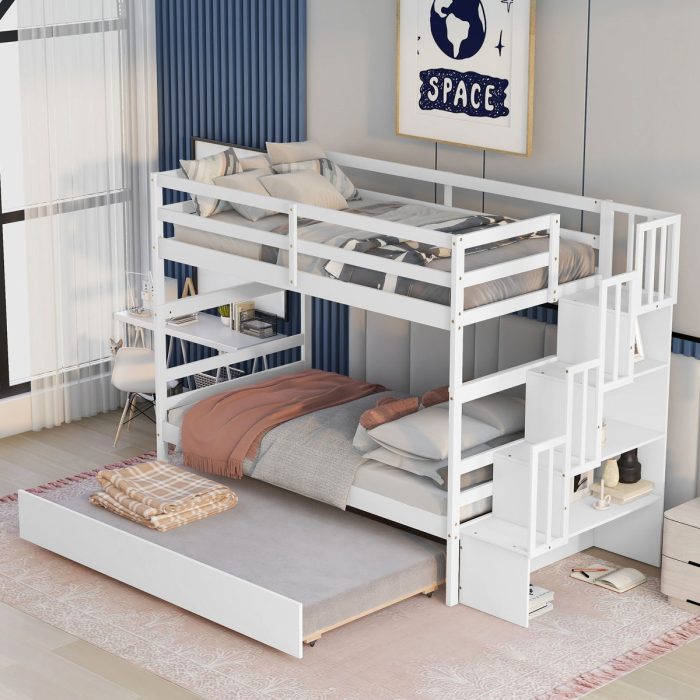 Twin Over Twin Bunk Beds With Twin Trundle And Stairway Storage Function - Image 7