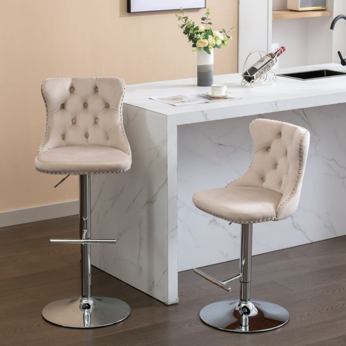 Swivel Velvet Barstools Adjusatble Seat Height From 25-33", Modern Upholstered Chrome Base Bar Stools With Backs Comfortable Tufted For Home Pub And Kitchen Island (Set of 2) - Image 22