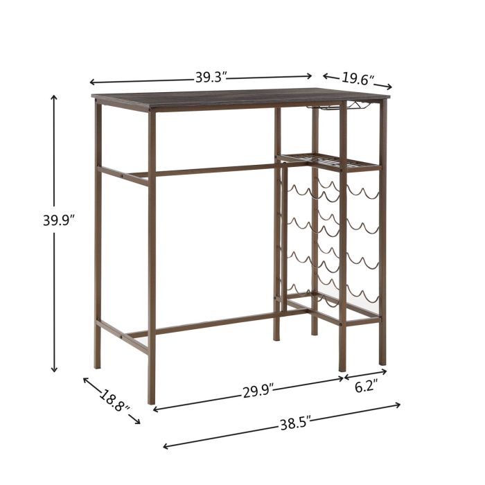 3 Piece Bar Steels Kitchen Dining Room Table Set Retro Bar Chair For Dining Room - Antique Brown - Image 3
